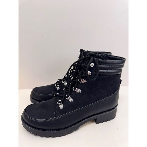 Style & Co Winter Boots Size 9.5 Black Lace Up Block Heel Memory Foam Comfort - Picture 3 of 8